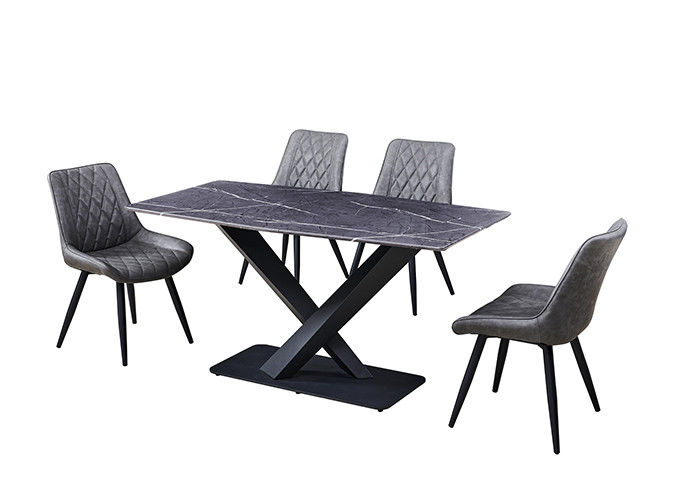 Bàn ăn 6 ghế màu xám 150x80x77cm với mặt trên bằng đá cẩm thạch