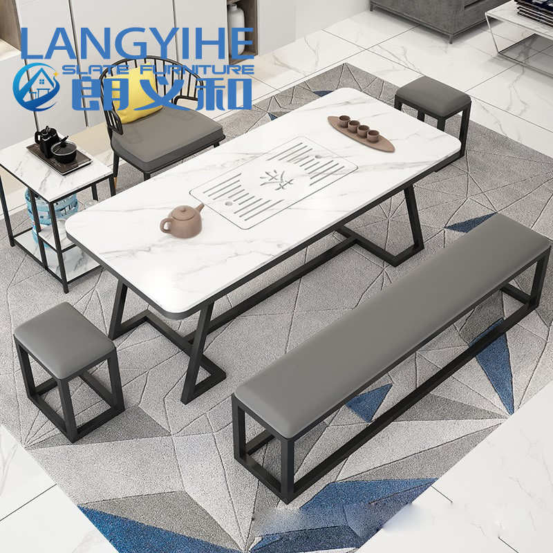 Bàn ăn bằng đá phiến 140cm Ý hiện đại Kim loại sang trọng tối giản