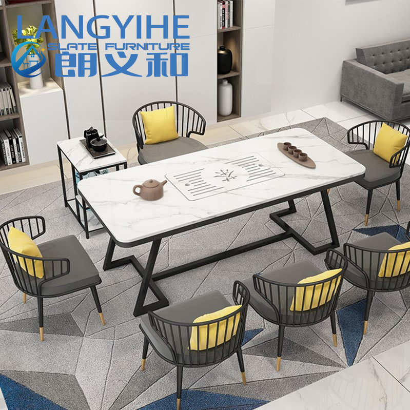 Bàn ăn bằng đá phiến 140cm Ý hiện đại Kim loại sang trọng tối giản