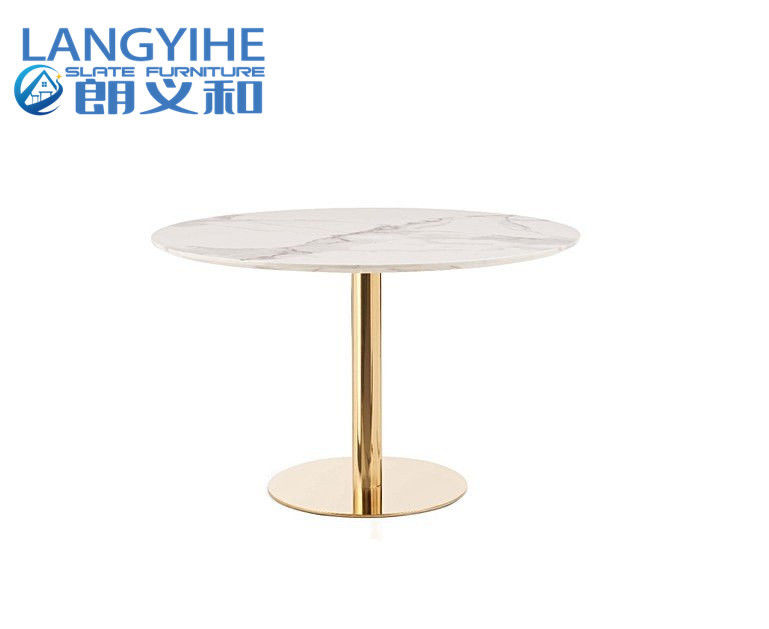 Iso 9001 Bàn ăn hiệu ứng đá cẩm thạch tròn 120cm với ghế nhung dương xỉ màu xanh lam