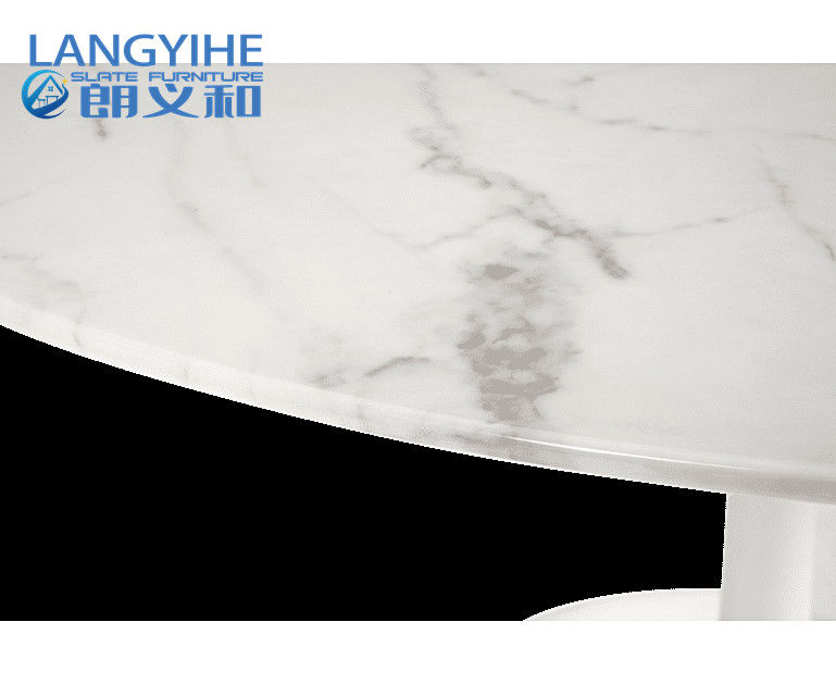 Bàn ăn tròn bằng đá cẩm thạch trắng 120cm và ghế ăn bọc nệm
