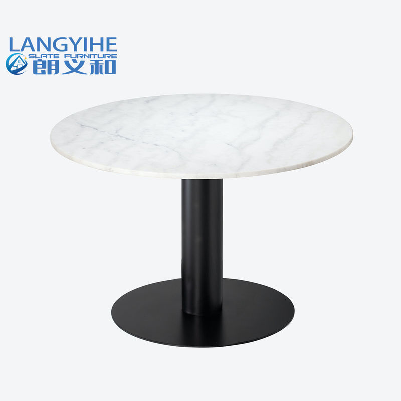 Màu trắng trên cùng màu đen Cơ sở Odm nhỏ tròn bàn ăn bằng đá cẩm thạch 105cm Dia