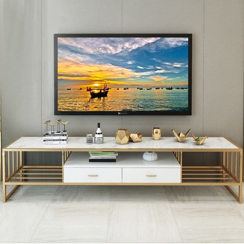 Sang trọng bằng đá cẩm thạch vàng trên cùng Chân đế TV Khung thép không gỉ Ghế dài