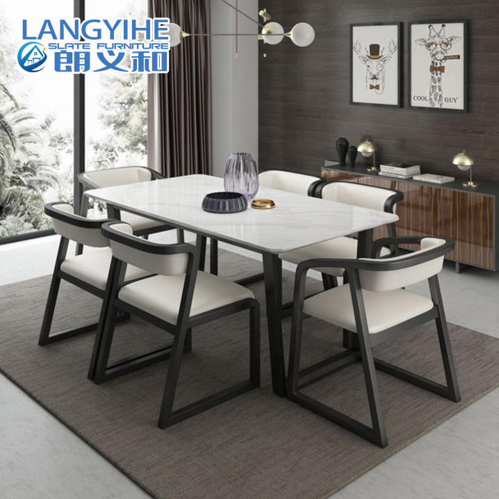 Bàn ghế ăn bằng gỗ rắn bằng đá cẩm thạch Phong cách tối giản hiện đại Bắc Âu