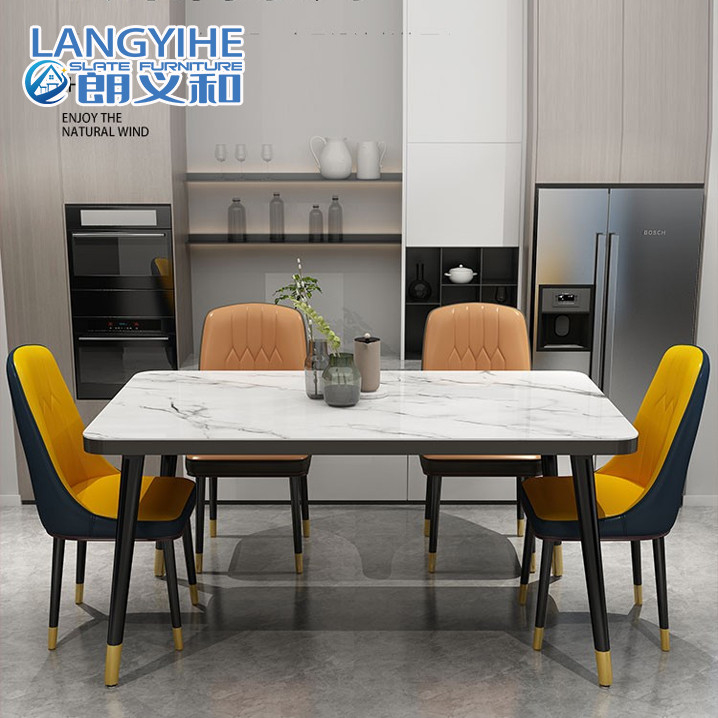 Kính cường lực Bắc Âu Mẫu đá cẩm thạch Bàn ăn Hộ gia đình