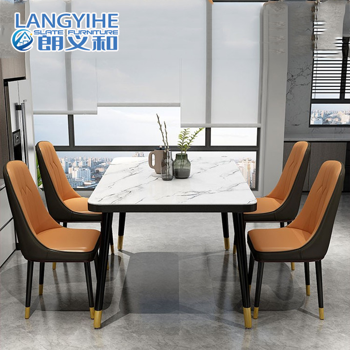 Kính cường lực Bắc Âu Mẫu đá cẩm thạch Bàn ăn Hộ gia đình
