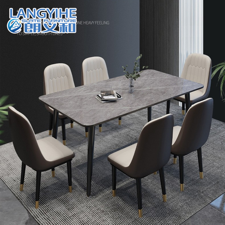 Rock Slab Bàn ăn bằng đá cẩm thạch tối giản hiện đại hình chữ nhật