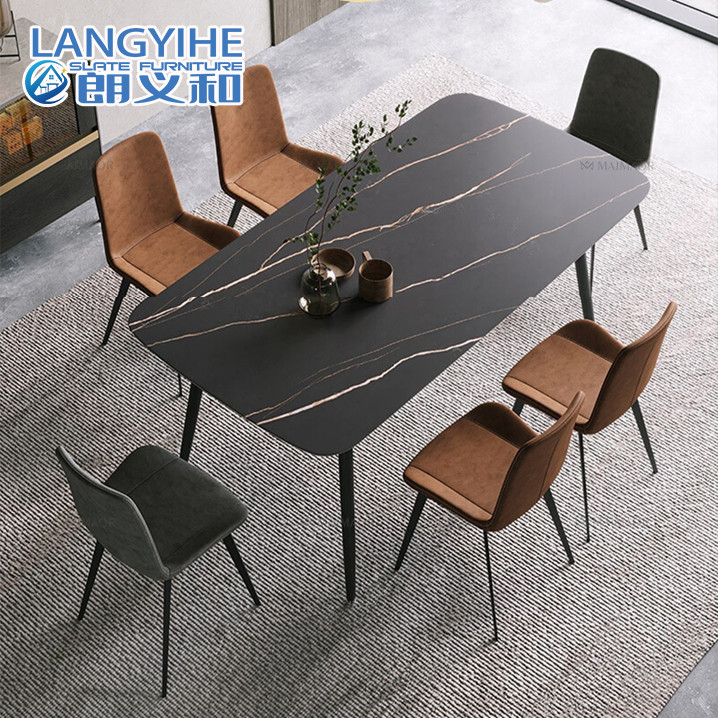 Rock Slab Bắc Âu Bàn ăn bằng đá cẩm thạch Hiện đại Tối giản
